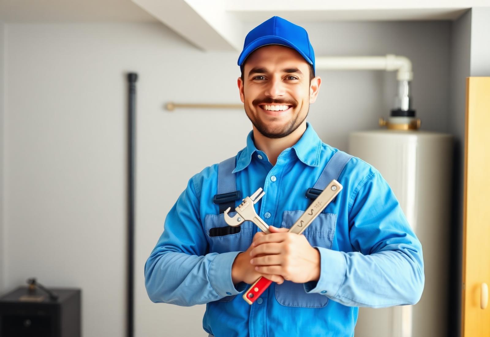PlumbPro technician working on a water heater