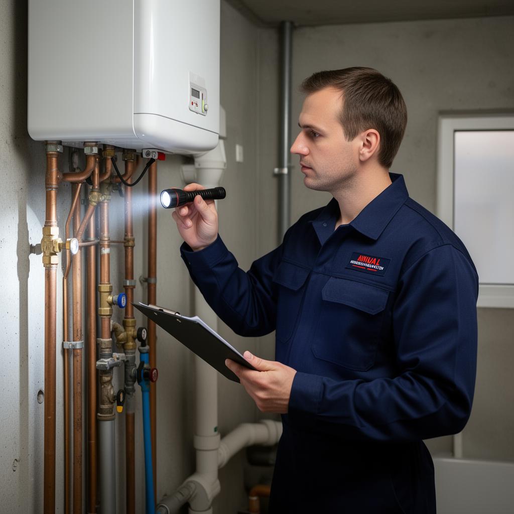PlumbPro technician performing an annual plumbing inspection